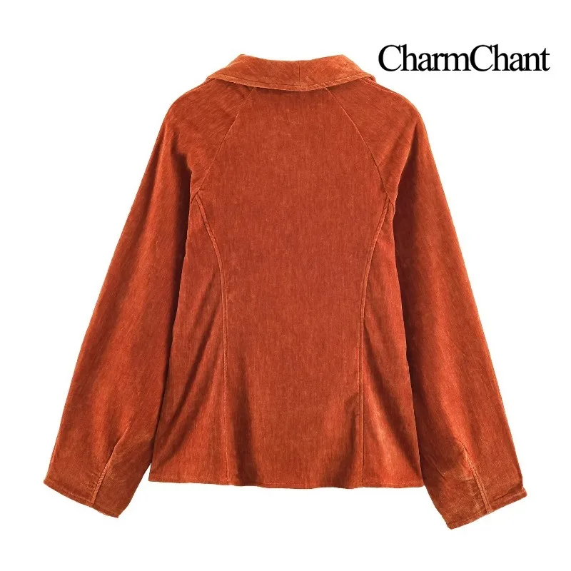 CHARMCHANT Women Vintage Corduroy Blazer Shawl Collar Double Breasted Raglan Sleeve Loose Casual Suit Jacket Autumn Winter 2026