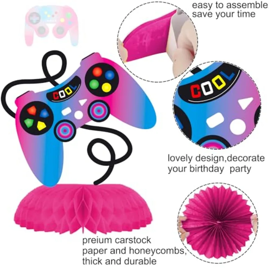 Game Birthday Party Honeycomb Centerpieces 11Pcs Video Game Birthday Decorations Gaming Party Centerpiece for Tables Game On Pa