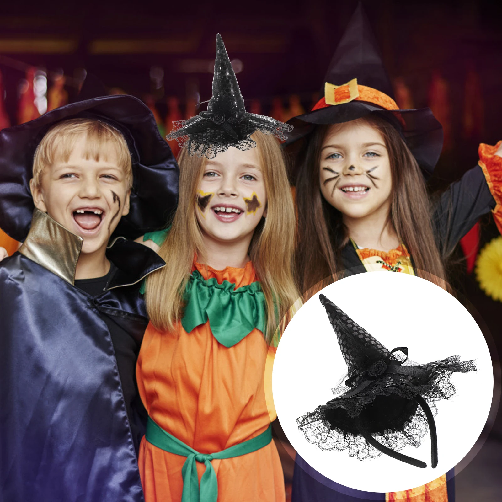 

Witch Hat Headband Halloween Hats Black Purple Child Size Toddler Girls Rabbit Witches Kids Woman Party