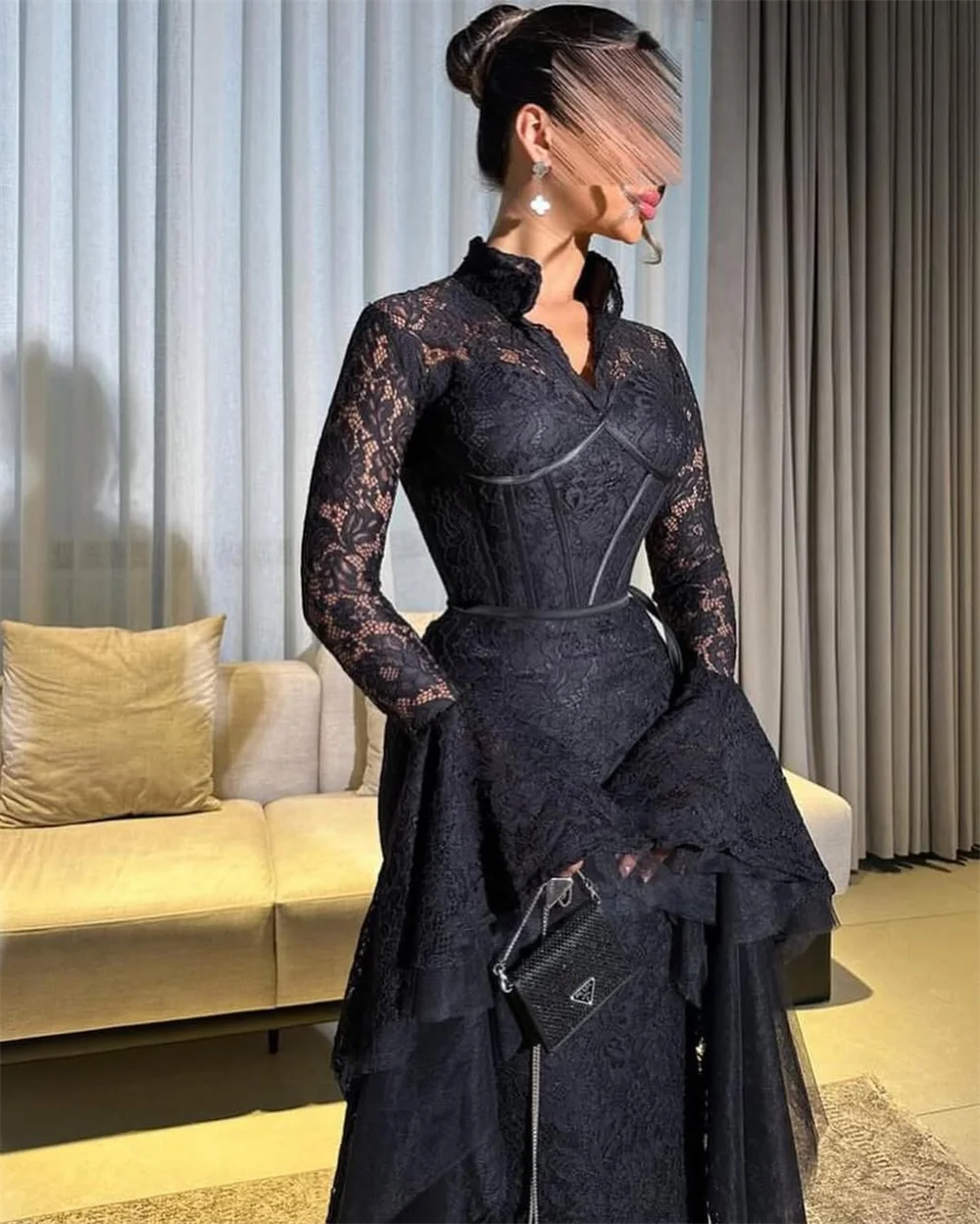 Sukienka balowa Contessa Dubai z rozszerzanymi mankietami, koronkowa, ołówkowa, mały dekolt w serek, gorset, suknie wieczorowe, długość do podłogi, 2025, suknie wieczorowe