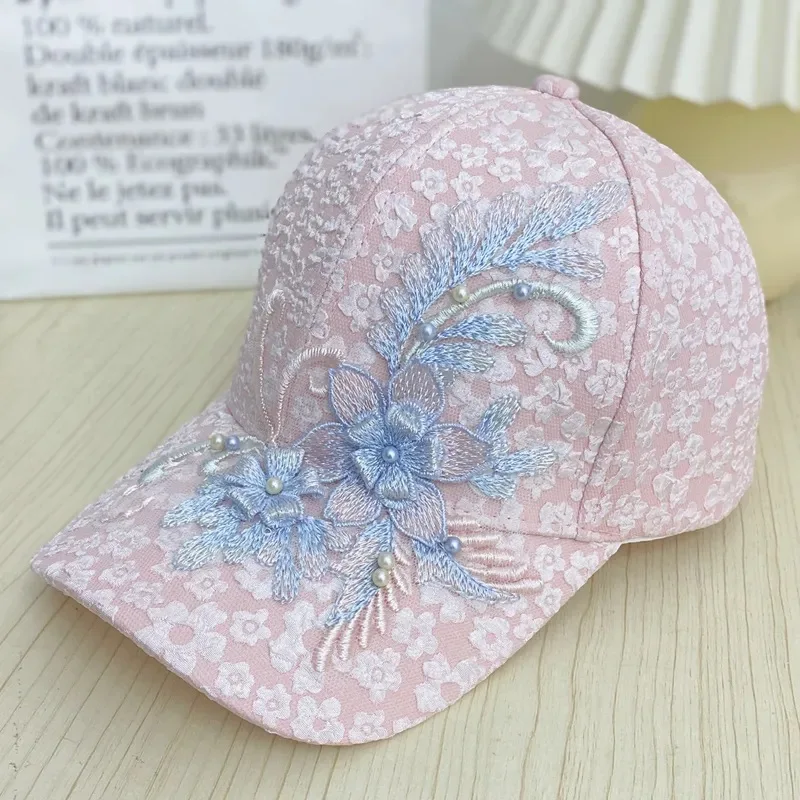 2024 Women\'s Fashion Summer Lace Flowers Baseball Cap Hundred with Sunscreen Duck Tongue Cap Sunshade Breathable Rebound Cap