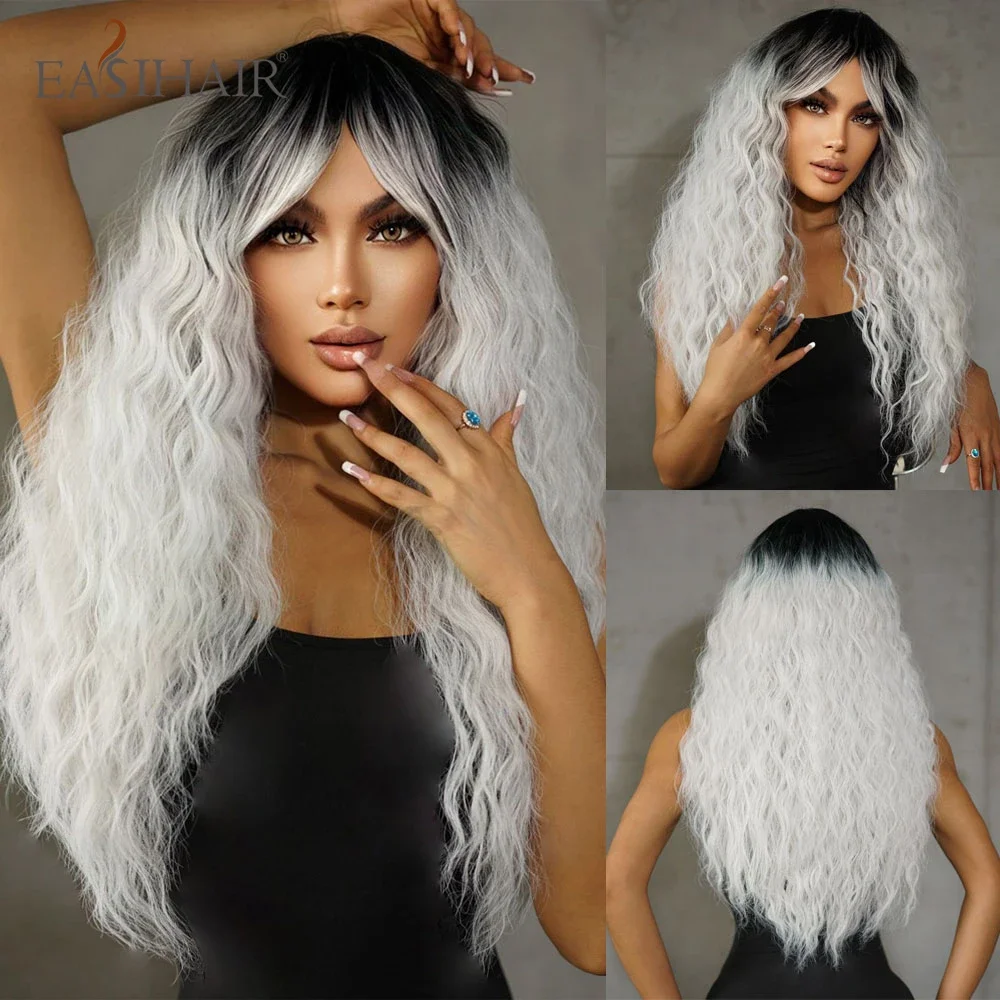 

Dress up as a Halloween mask and decorate a wig Easy white blonde curly long wave synthetic wig African women Cosplay heat-resis