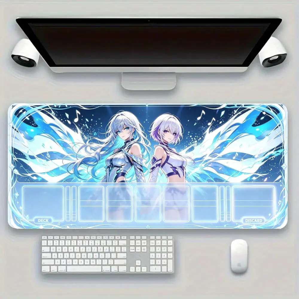 Ice glow twin silver hair maidens segmented card playmat fantasy anime trading card game mat