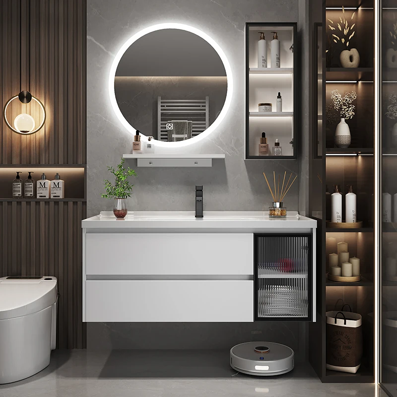Tocador de baño Simple, lavabo de cerámica, almacenamiento Vintage de lujo, tocador de baño, espejos de tocador, muebles para el hogar Mobiletto Bagno