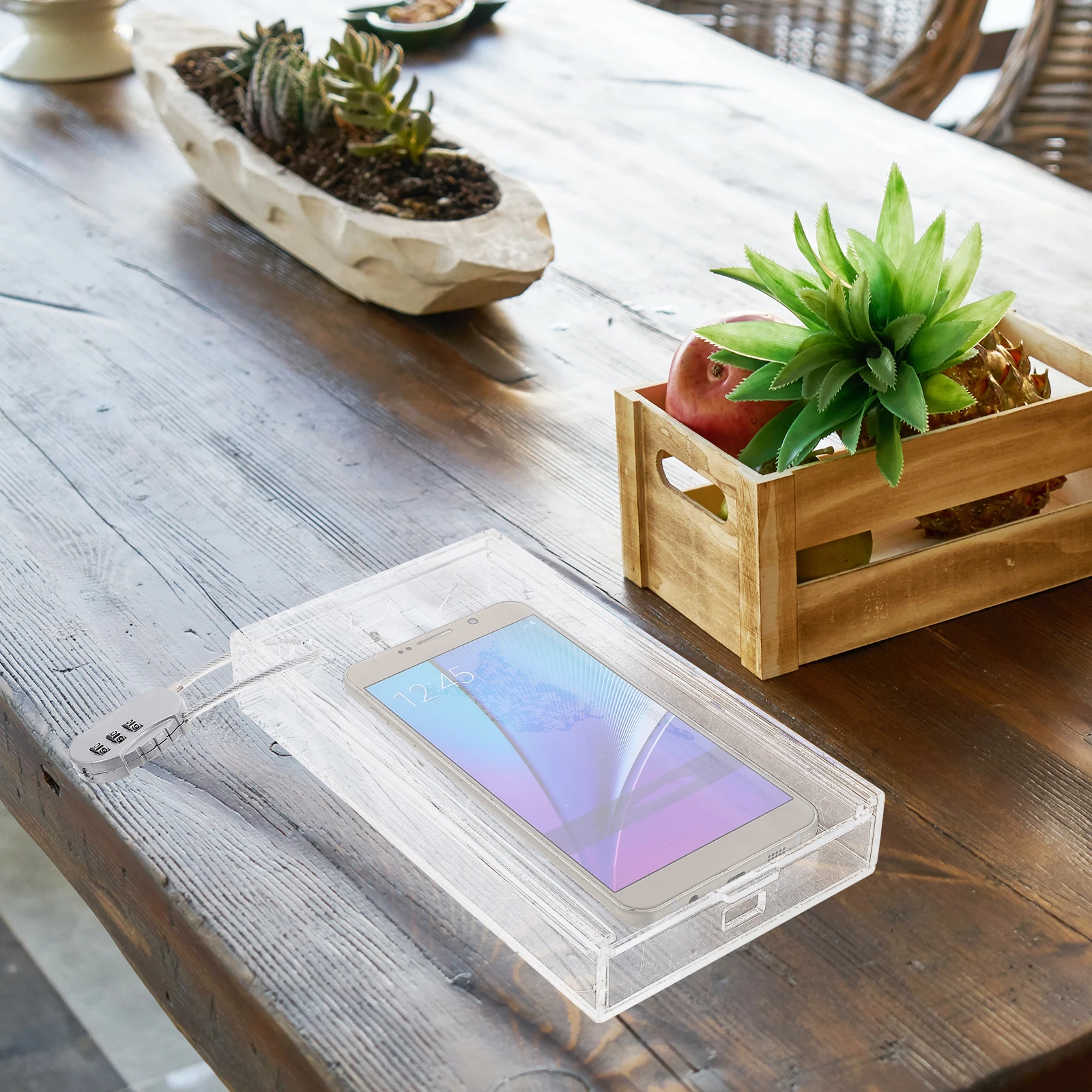 Phone Lock Box Transparent Acrylic Storage Container 18x10x2cm Fingerprint Key Locker for Students Practical Cellphone Jail