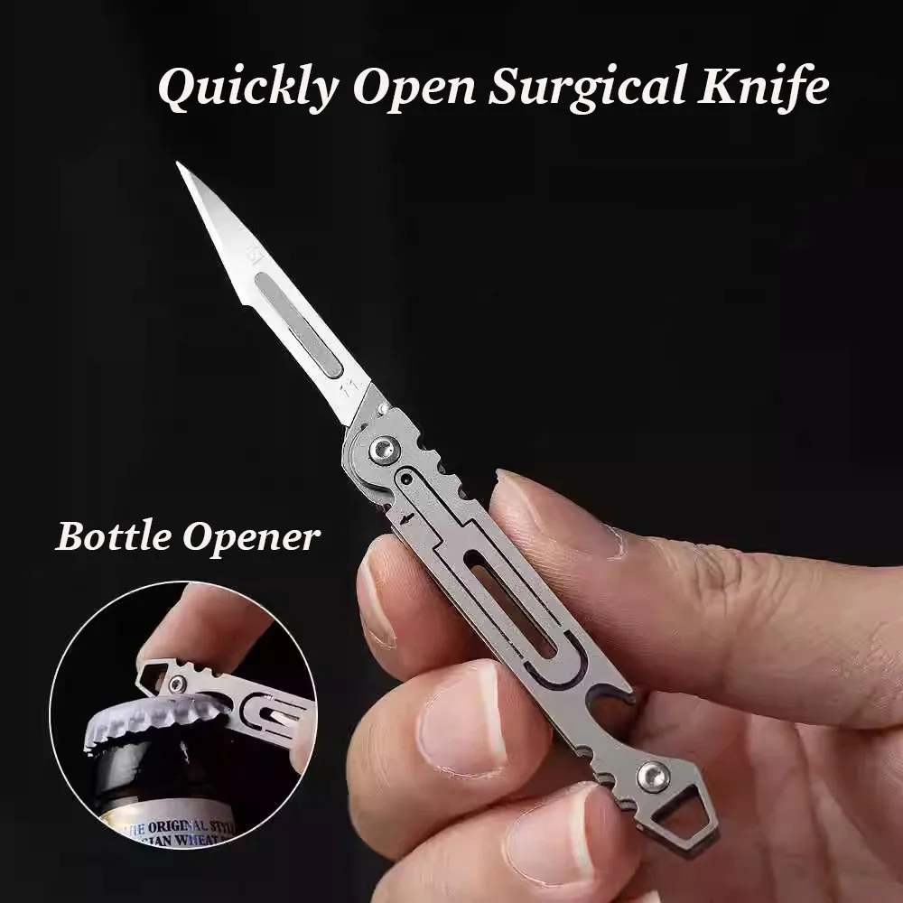 Fast Open Titanium Alloy Scalpel Replaceable Blades Stainless Steel Folding Knife Portable Bottle opener EDC Knife Useful Tool