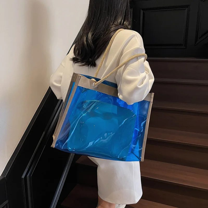 

2025 Clear Jelly Tote Bag Women Multifunction Cosmetic Organizer Portable Shoulder Sling Huge Capacity Waterproof Carry Daily