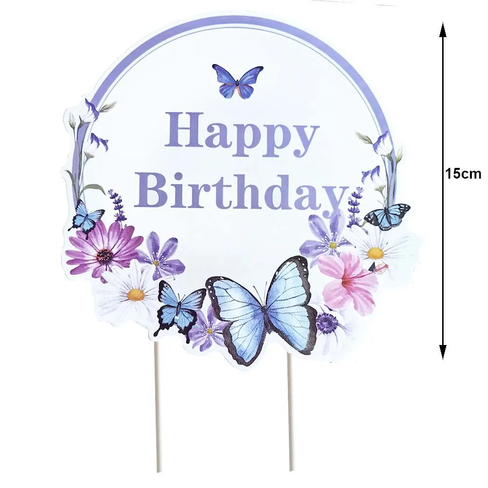 Purple&Pink Butterfly Cake Decorations Happy Birthday Cake Toppers Tableware Cups Baby Shower Wedding Birthday Party Decorations