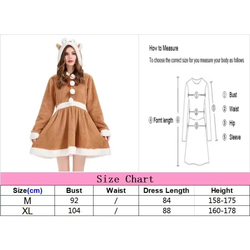 زي رنة عيد الميلاد الجديد لعام 2024 للنساء، فستان حفلات سانتا كلوز، بيجامة دافئة بقلنسوة للهالوين #3