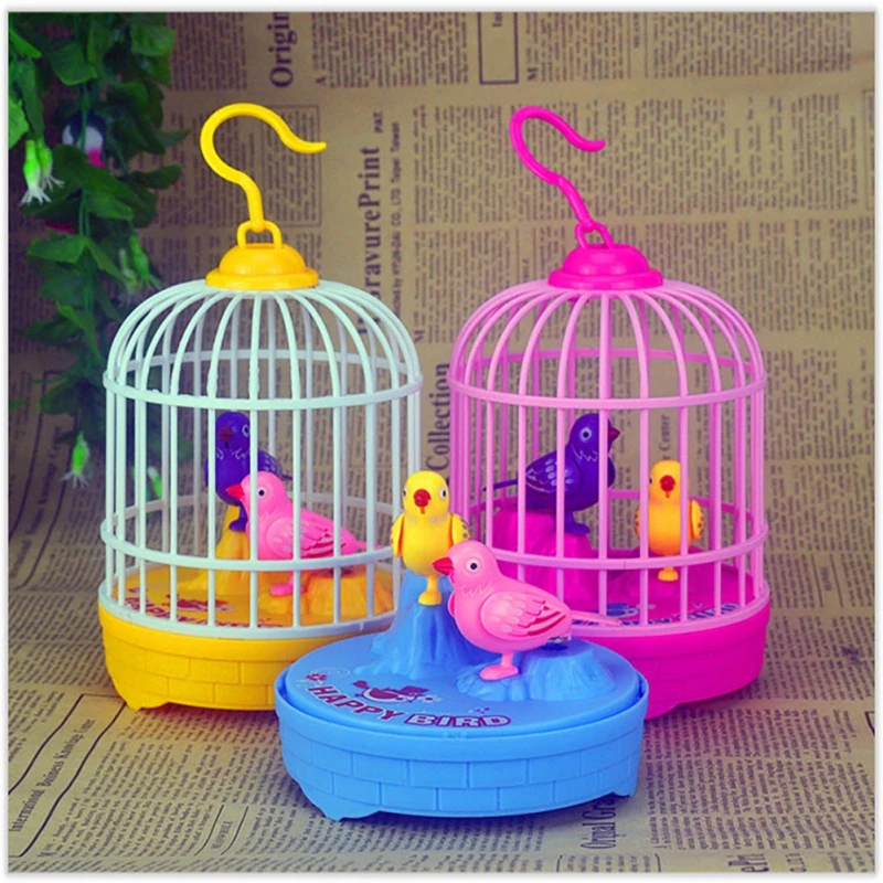 Singing and Chirping Bird in Cage - Realistic Sounds and Movements - Sound Activated Chirp Toy - Electronic Simulation Bird Cage