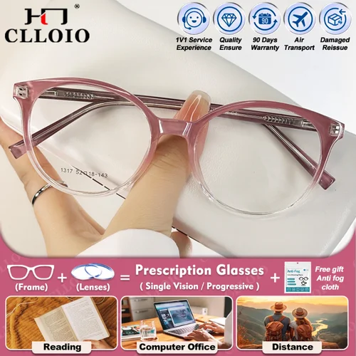 Imagen 1 del producto CLLOIO, gafas graduadas redondas TR90 para miopía a la moda para mujer, gafas ópticas fotocromáticas progresivas con bloqueo de luz azul