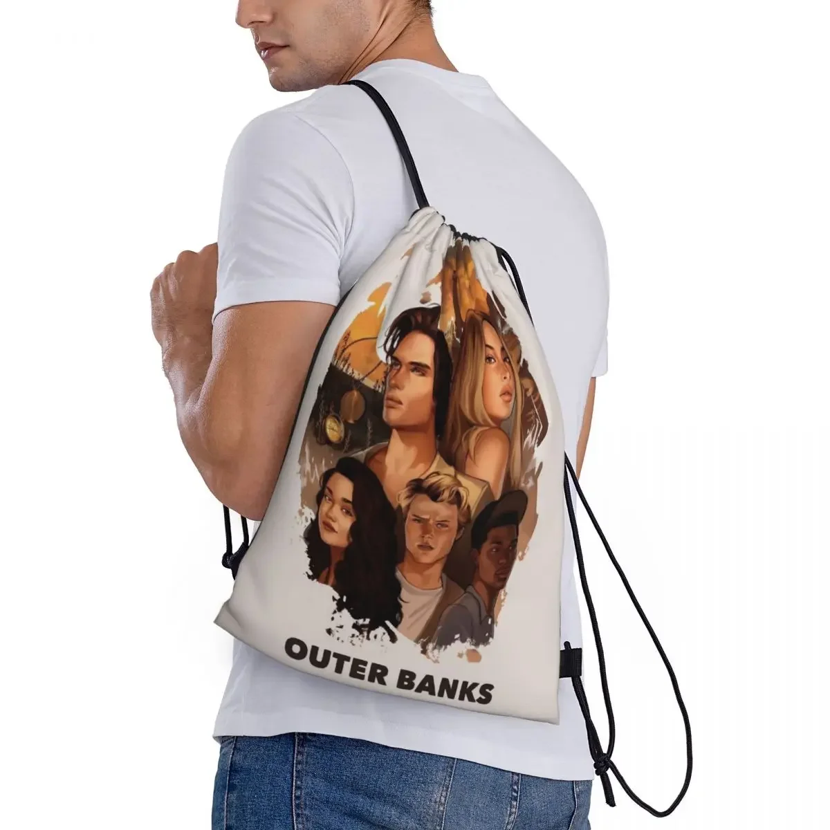 Custom Classic TV Show Outer Banks Drawstring Bags Men Women Lightweight Sports Gym Storage Backpack