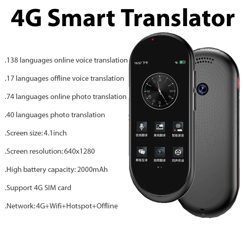 A10-4G Smart Translator with ChatGPT 4.1inch Voice Translator 2000mAh Battery Photo Translation for Travel Business Learning