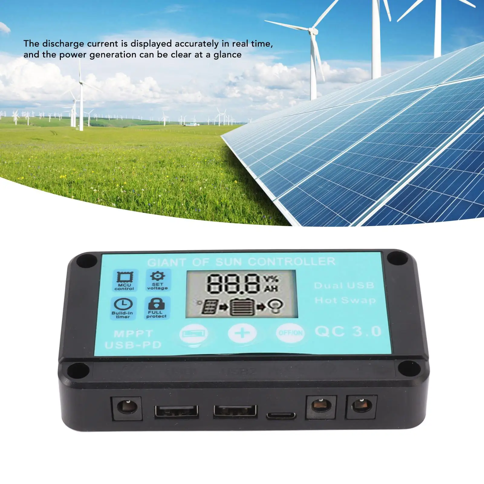 Efficient Solar Controller w/ Accurate MPPT, Easy Install, Short Circuit, Dual USB  Ideal for business Use