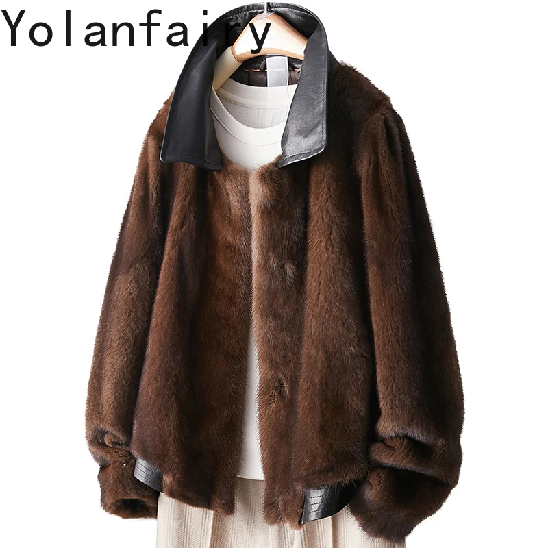 

YOLANFAIRY Real Fur Coat Woman Luxury 2025 Autumn Winter Whole Mink Fur Jackets for Womens Long Sleeve Fur Coats Women Clothing
