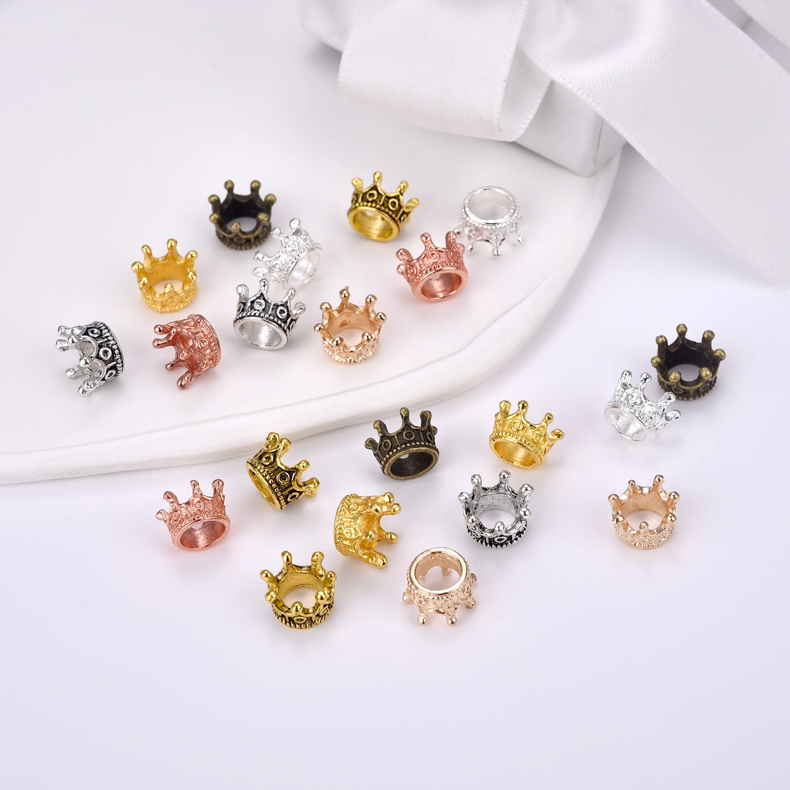 10/20 pçs 7x10mm metal coroa encantos contas colar solto espaçador frisado para fazer jóias diy pulseira acessórios artesanais