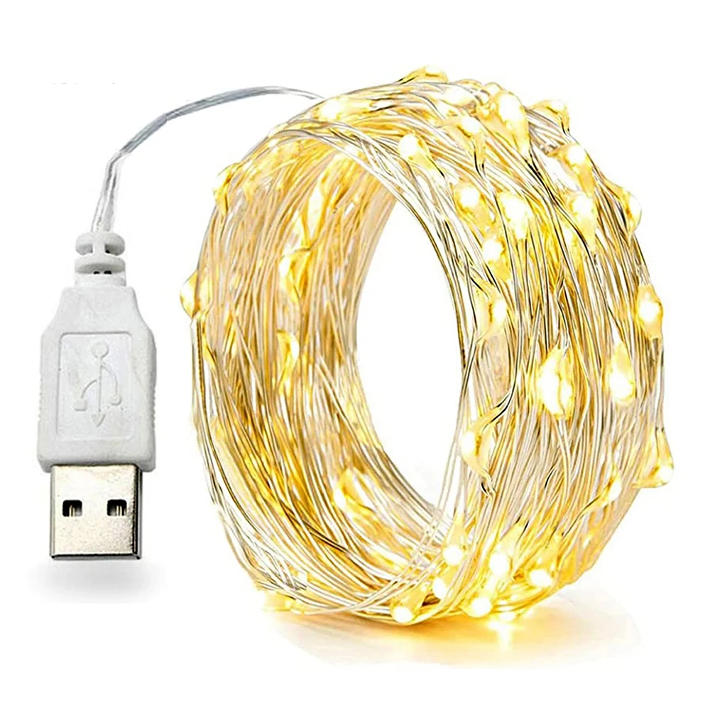 10M 100LED Waterproof USB LED Lights String Copper Wire Fairy Garland Lamp Christmas Wedding Party Holiday Wreath DIY Decor