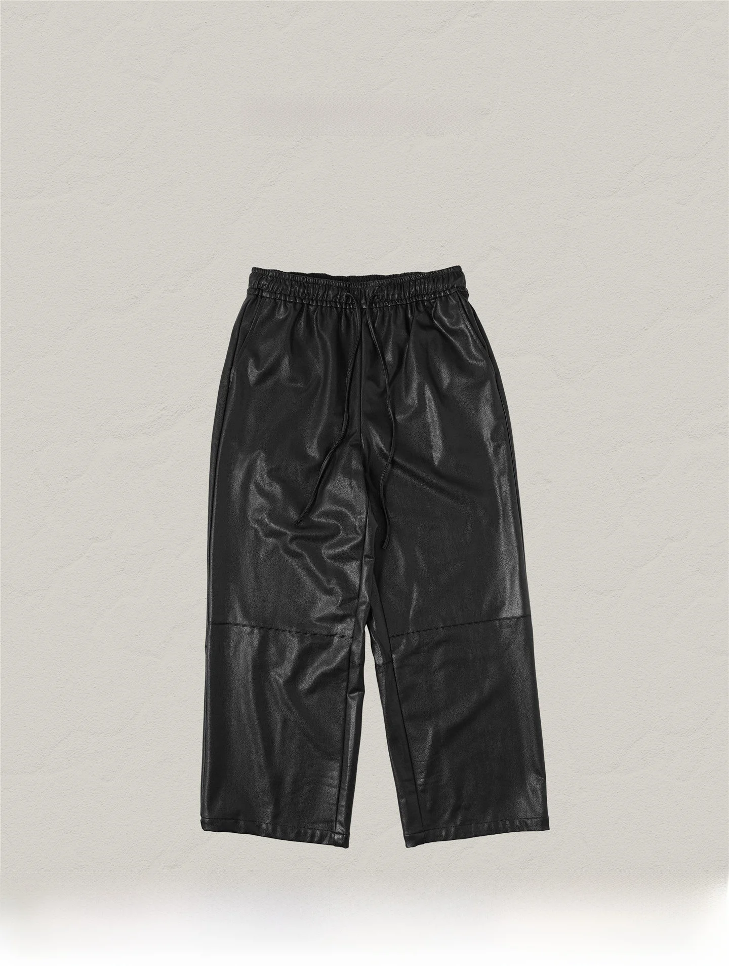 

Black Casual Wide Leg Leather Pants Women's Straight Leg Nine Points Commute PU Material Natural Waist Autumn Fashion