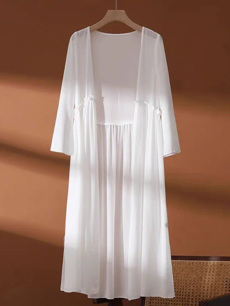 Summer Sun Protection Clothing Long Cardigan Korean Women Jacket Thin Chiffon Air Conditioning Shirt Shawl Coat Outerwear 8XL view 3