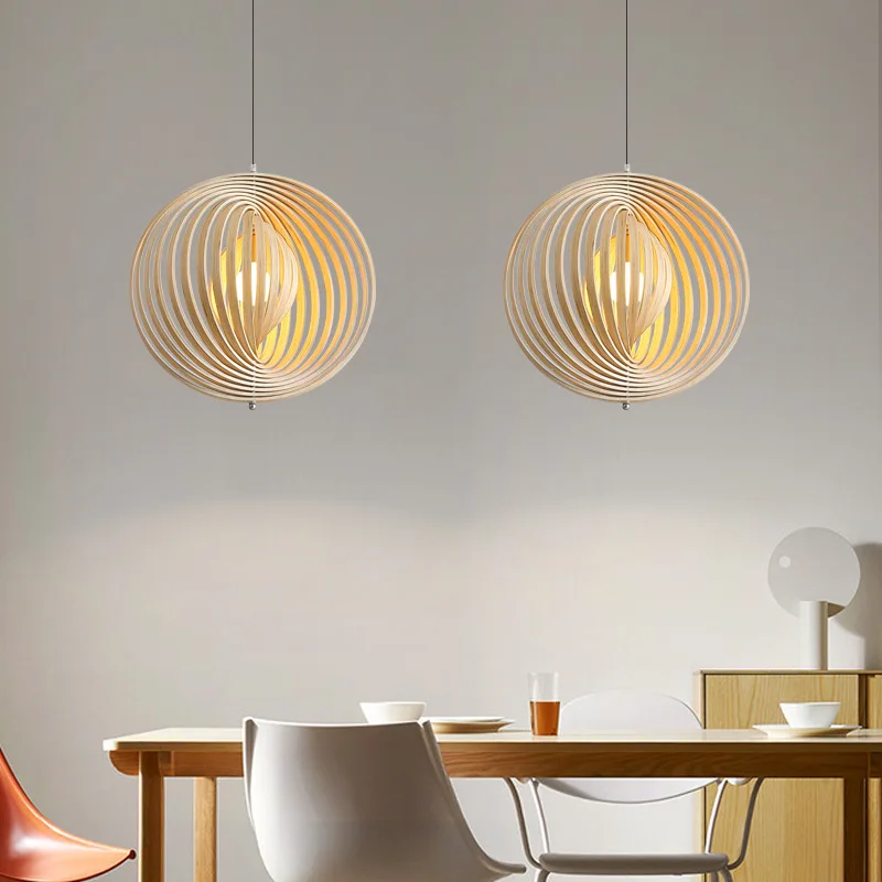 Imagem -02 - Sandyha-nordic Revolving Circular Moon Pendant Light Wood Chandelier For Home Decor Living Room Dining Bedroom Bar Corridor Pendurado Lamp