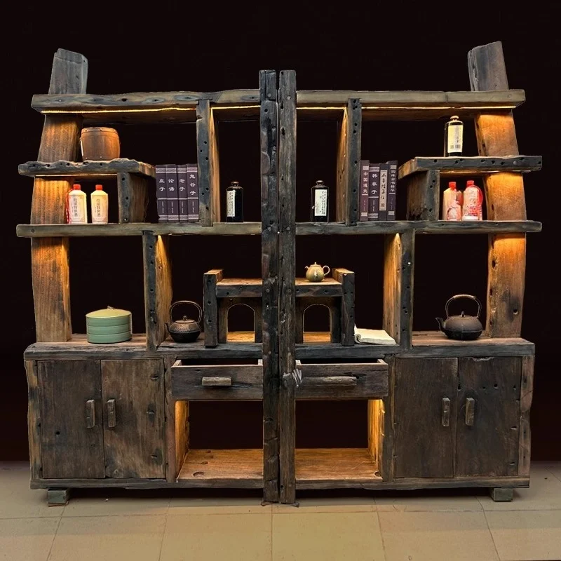 

Wabi Sand Wind Duobao Pavilion Bogu Frame Old Ship Wood Shelf Display Cabinet Solid Wood Retro Nostalgic Shelf Partition Cabinet