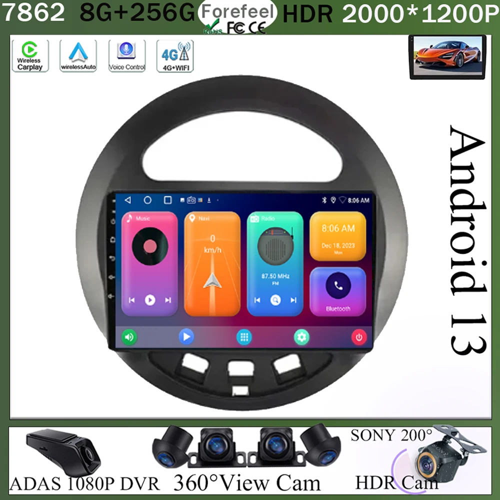 

7862 CPU Android 13 Car DVD Radio For Geely Panda Gleagle GX2 LC Kandi 2009 - 2016 Head Unit GPS Navigation Multimedia Player