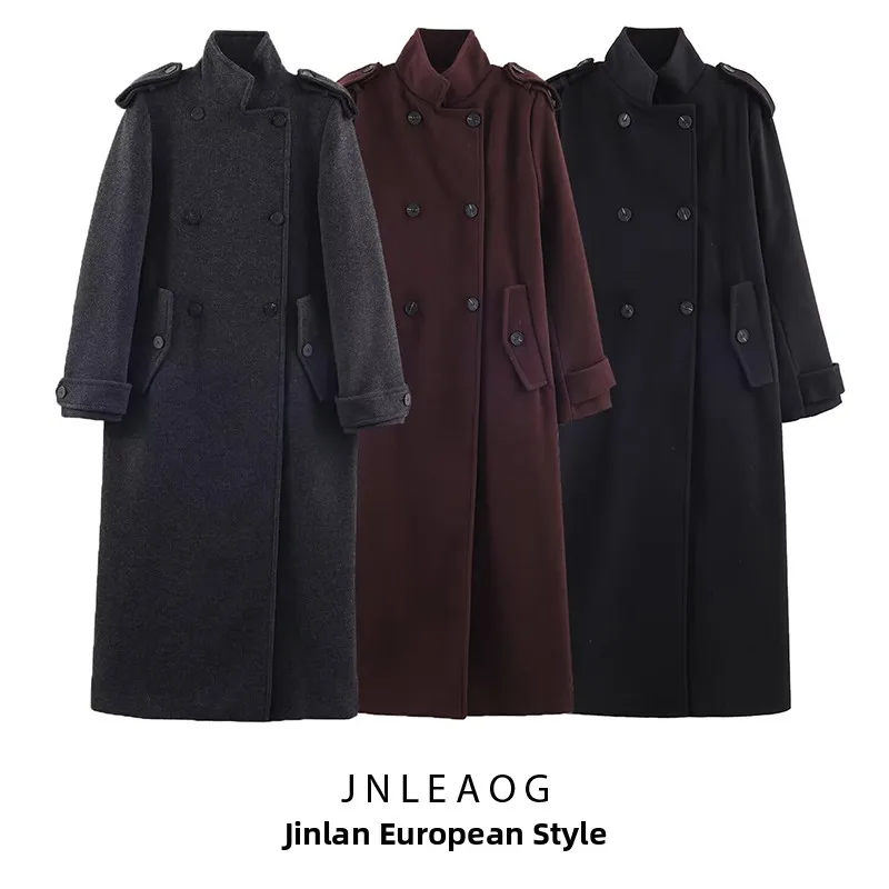 

JNLEAOG Faionable Long Mixed-Fiber Coat Women's Street Sle Autumn New Arrival Versatile Outerwear Polyester Fiber Long Sl...