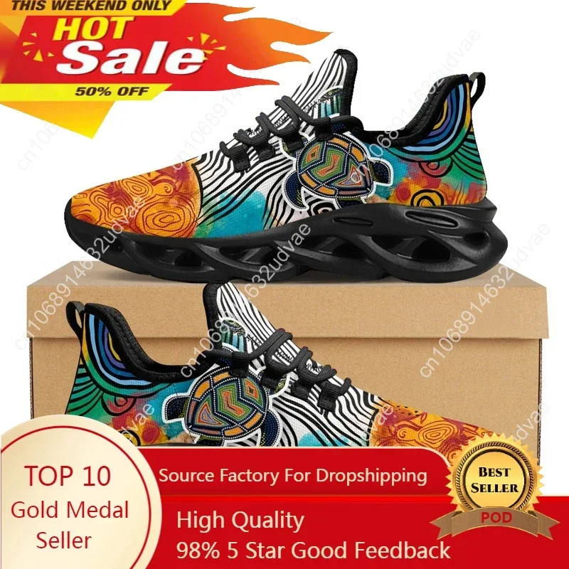 Australia Aboriginal Turtle Indigenous Art Design Platform Sneakers for Women Breathable Lace up Mesh Swing Shoes