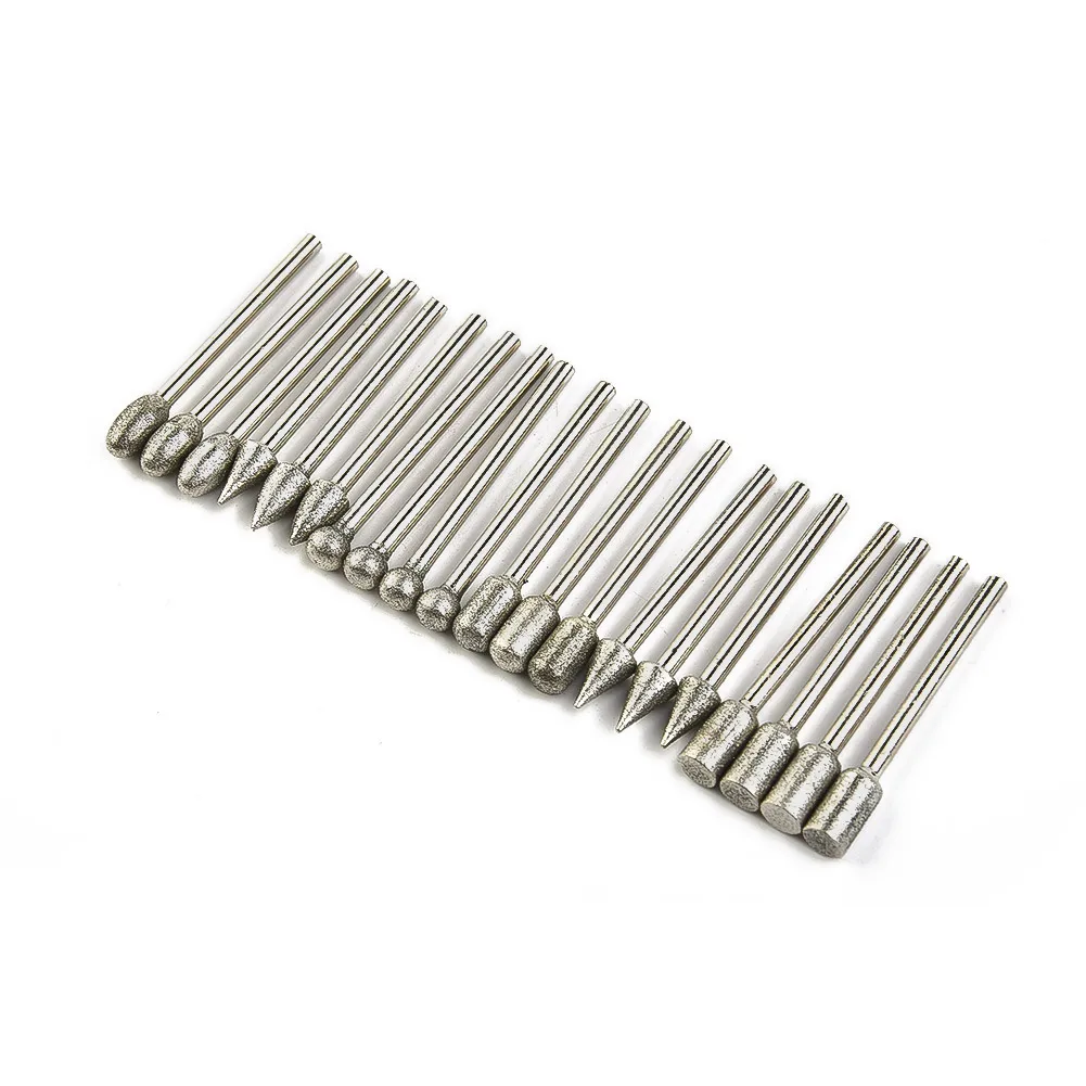 3mm shank Burr Drill Bits Carving Supplies Tile 120 Grit 20pcs Cutting Diamond Electroplated Engraving Glass Grinding