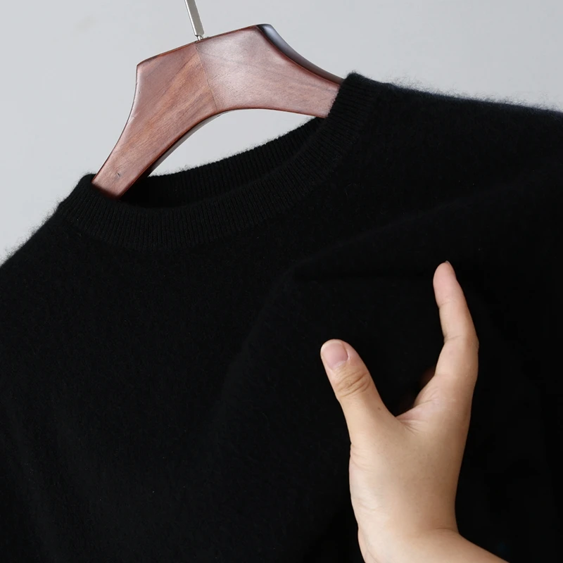 MVLYFLRT Мужской вязаный пуловер из 100% мериносовой шерсти с круглым вырезом и длинными рукавами, теплый