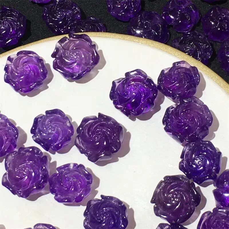 

Natural Amethyst Flower Bead Carving Reiki Healing Energy Jewelry Gift DIY Accessories 1PCS 13.6X13.6X7.1MM