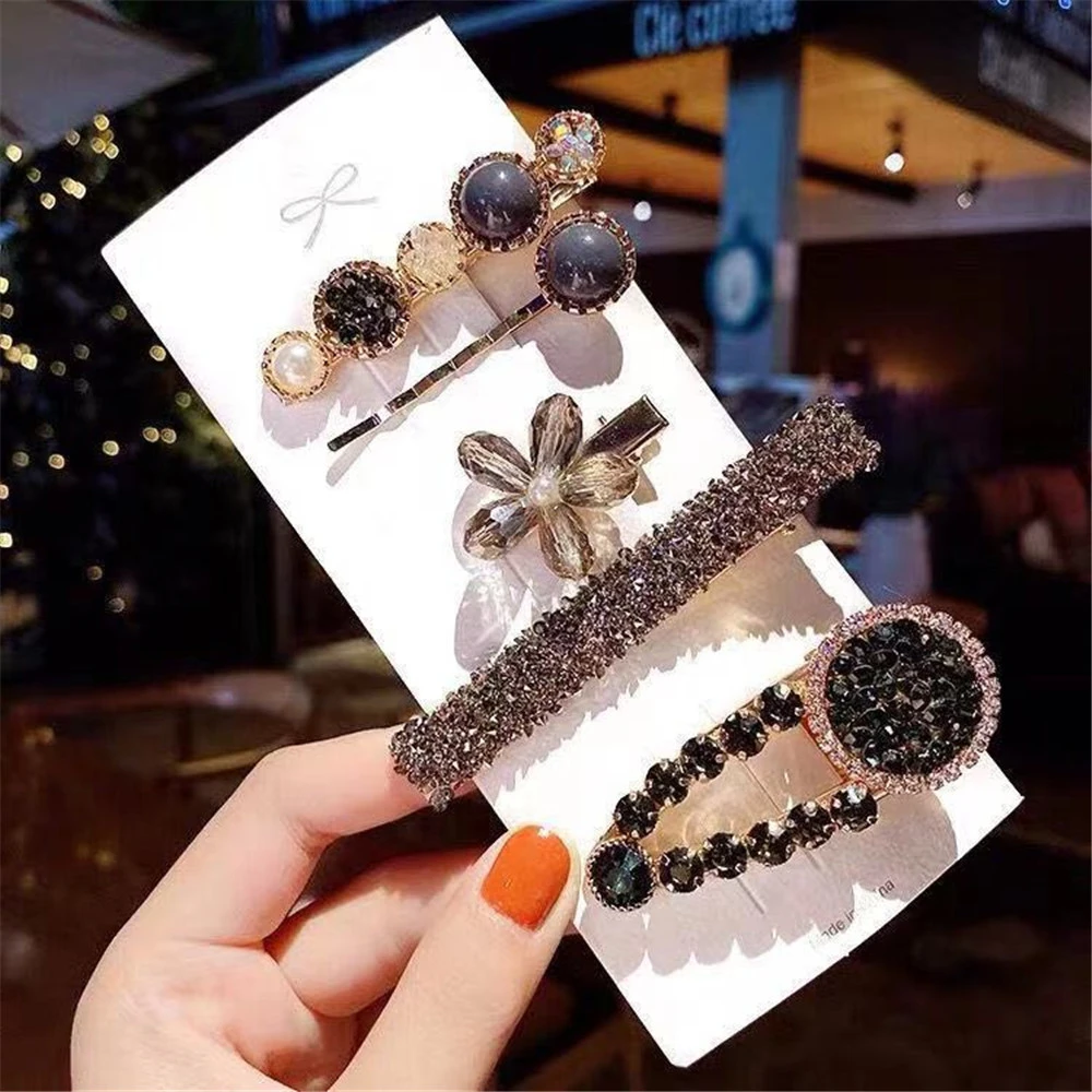 4/5/6Pcs Pearl Hair Clip For Women Retro Hairpins Flash Diamond Barrettes Geometric Hairgrips Fashion Hair BB Clip Accessories