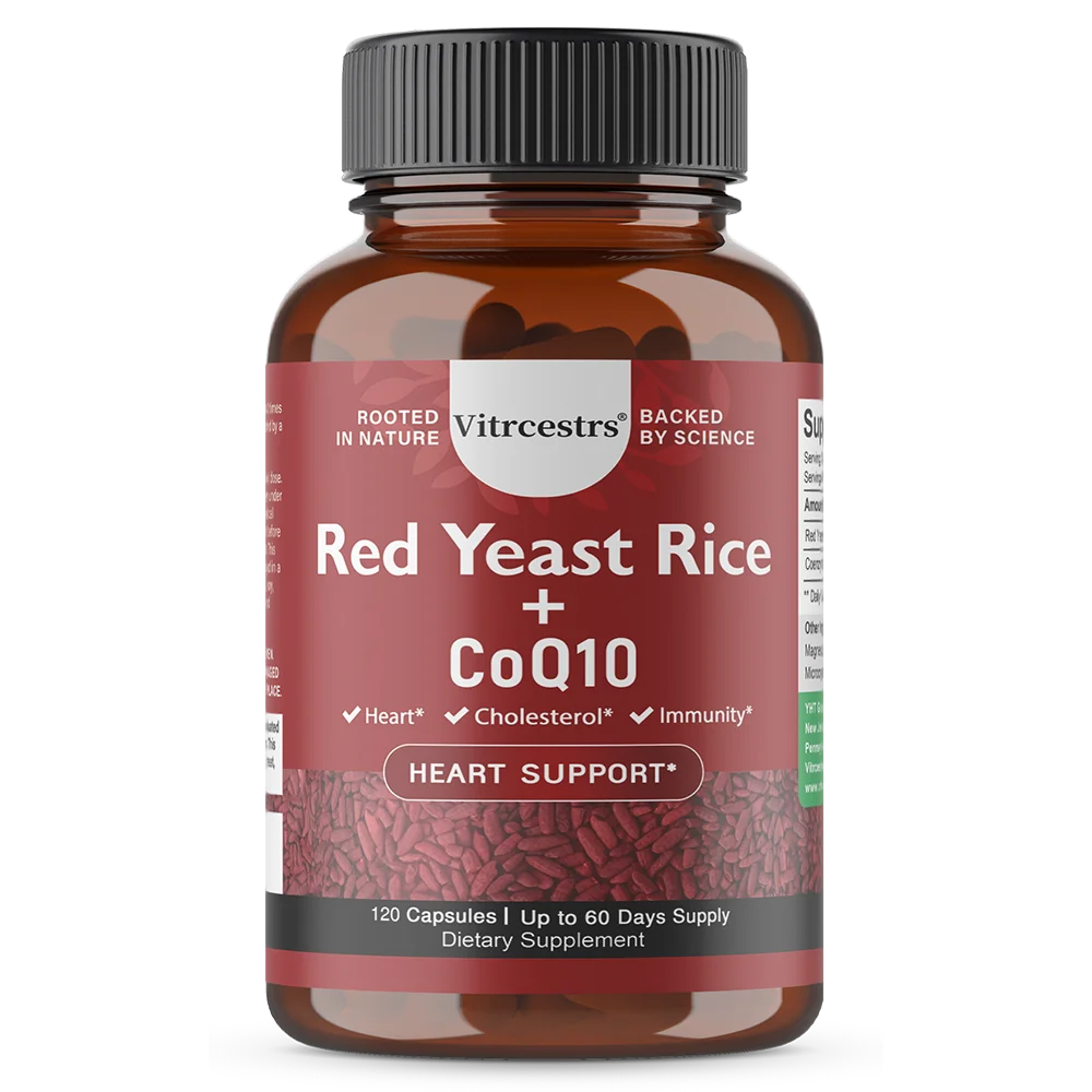 CoQ10 + Red Yeast Rice Supplement, for Cardiovascular & Heart Health, Anti-Aging, Energy Boost, Promote Vitality, Non-GMO