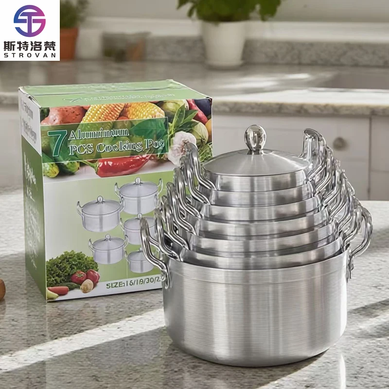 

Kitchen 14 Piece Aluminum Cookware Set Cooking Pot With Aluminum LIDS Pots With Sanding for Restaurants