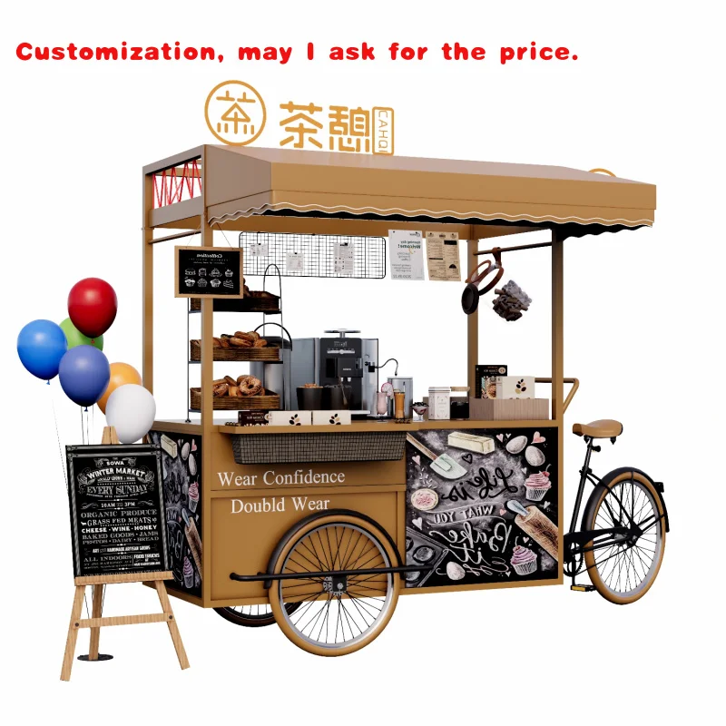 custom.Outdoor Markets Business Events Trade Show Handcart Tricycle Bike Food Cart Portable Street Stall