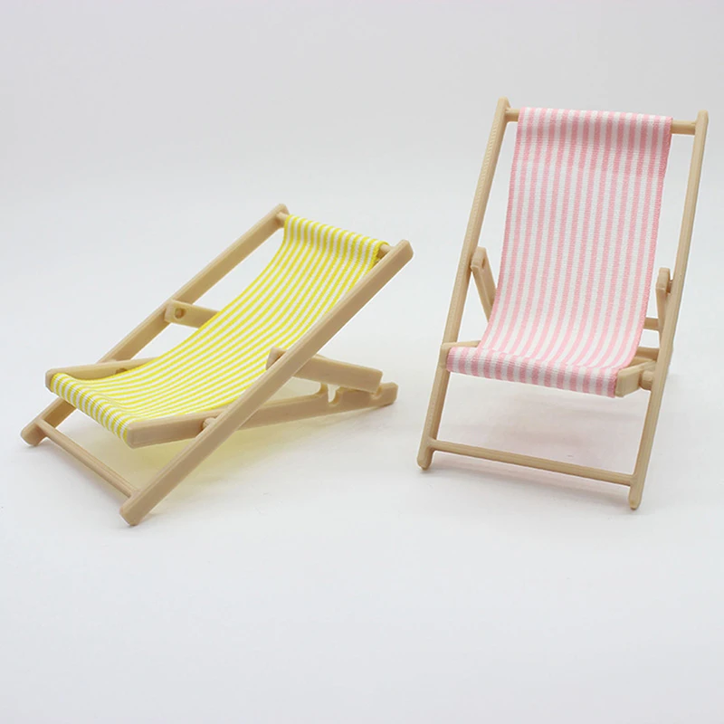 1PC Outdoor Reclining Chair Dollhouse Miniature Items Wooden Beach Chair Model For Girl Mini Furniture Scene DIY Accessories