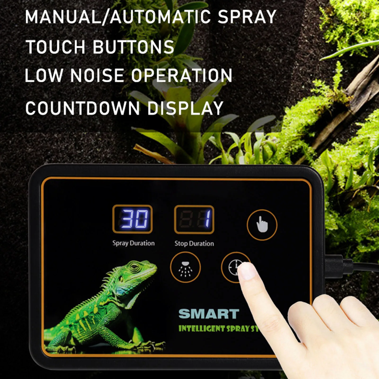 Rainforest Tank Timer Misting System Automatic Reptile Mister 360° Adjustable Nozzles Smart Timing Function Touch Controls