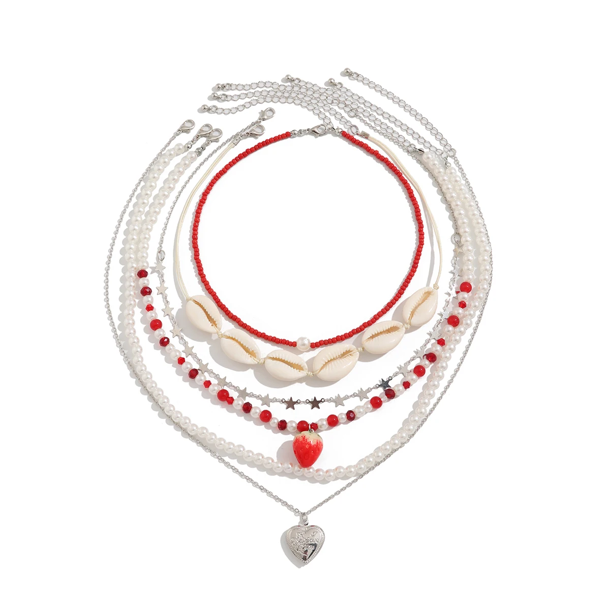 Ingemark Dolce Romantico Fragola Amore Cuore Bowknot Ciondolo Collana Girocollo per Donna Imitazione Perla Catena Gioielli di Capodanno