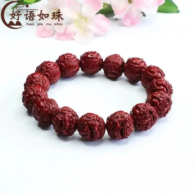 Natural raw ore cinnabar purple gold sand female Pixiu Bracelet Men's lucky beads live broadcast supply wholesale