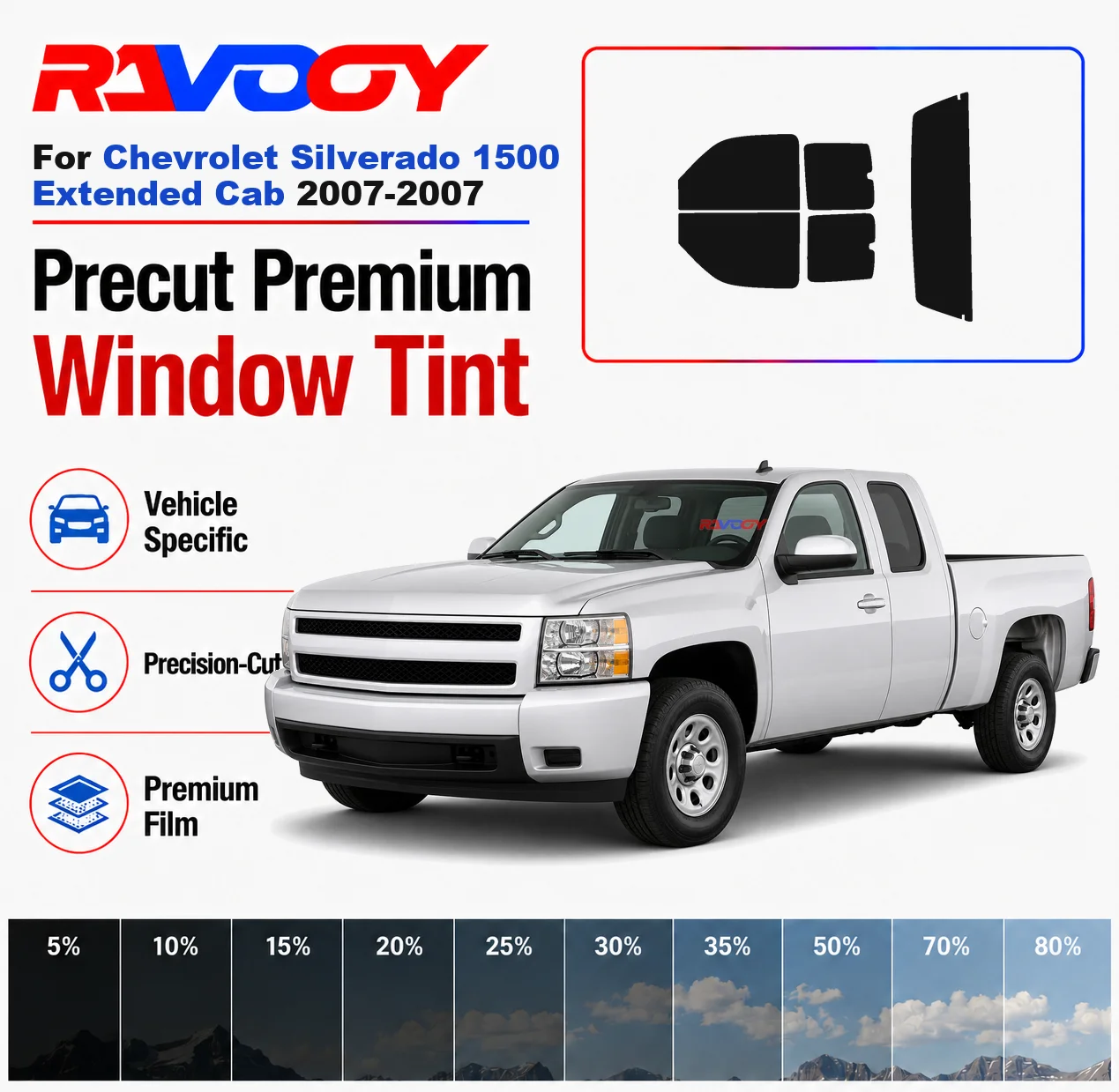 Premium Precut Window Tint Kit For Chevrolet Silverado 1500 Extended Cab 2007-2007 Complete Set Car Solar Nano Ceramic Film