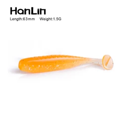 Hanlin 5Pcs 50/63/70mm Soft Lure Wobblers Fishing Lures Silicone Bait Shad Worm Carp Fishing Artificial Bass Pike Fishing Tackle