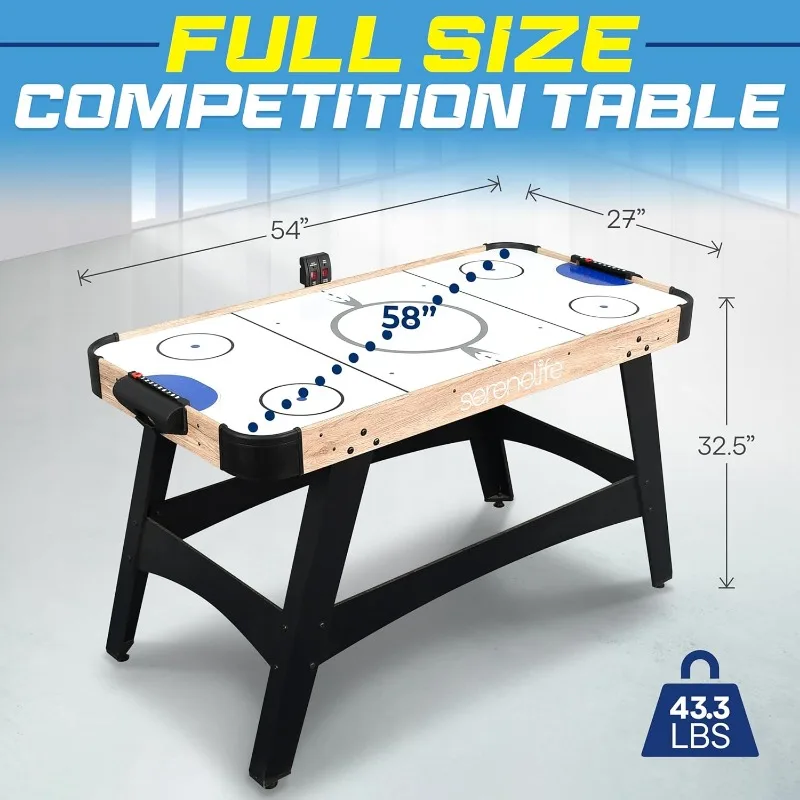 SereneLife 58" Air Hockey Game Table with Strong Motor, Digital LED Scoreboard, Puck Dispenser & Complete Accessories