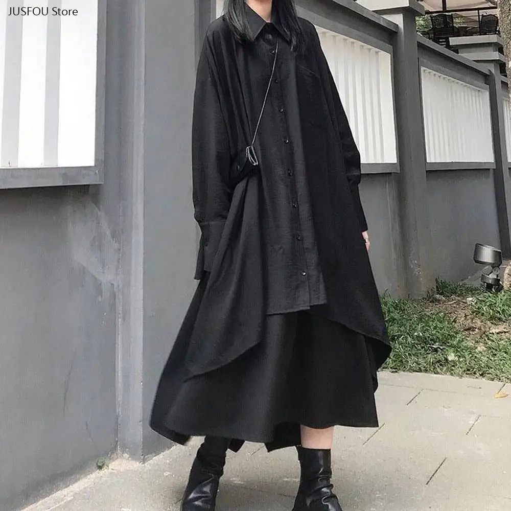 Y2K Dark Irregular Long Sleeve Shirt Narrow Cuff Genderless Niche Mid Length Top 2026 New Youth Campus Unisex Summer Blouse