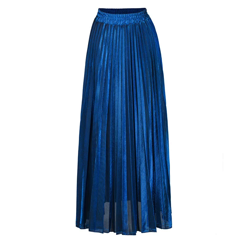 Pleated Skirt Women Long Skirts Folds Elastic Waist Stretch Solid Color Ankle Length 2025 Summer Casual Office Lady Maxi A Line