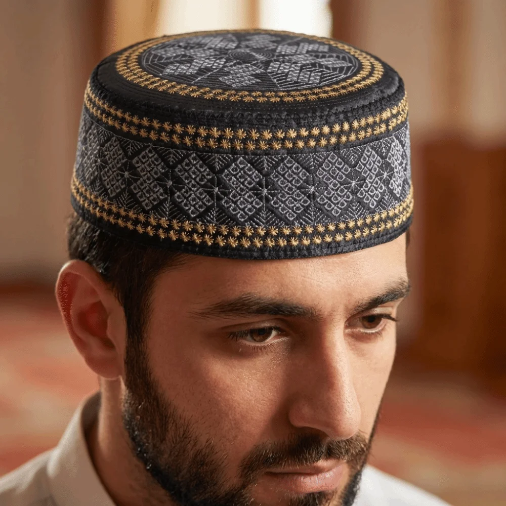 

Модная этническая исламская плоская шапка-тюрбан с вышивкой, дышащая, тонкая, удобная, для Рамадана, для улицы