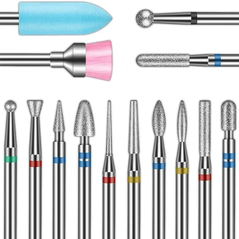 

14 pcs Nail Drill Set 3/32 Inch Professional Diamond Nail Removal Drill Burr Electric Nail File Gel Exfoliation Tool Accessories