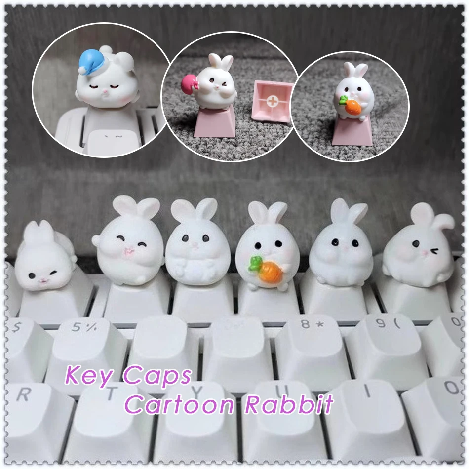 1pc Personality Keycap White Cute Cartoon Rabbit Keycaps for Cross Shaft Mechanical Keyboard Ecs Key Diy Decoration Keycaps
