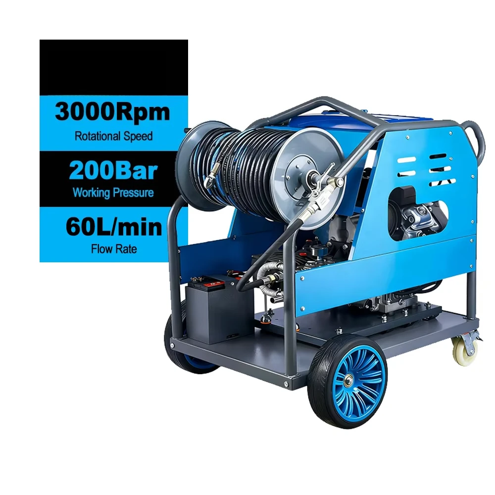 Durable Petrol High Pressure Water Jet Sewer Line Jetter Drain Cleaning Machine for Pipe Cleaning