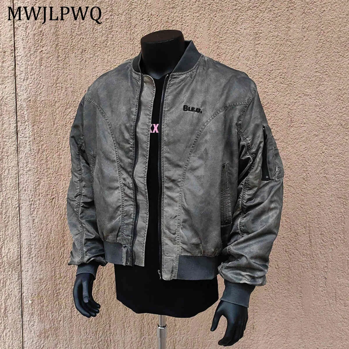

MWJLPWQ Trendy Oversized Dirty Color Short Jacket Men 2025 Autumn Stand Collar Zipper New Streetwear Stylish Casual Coat 11174
