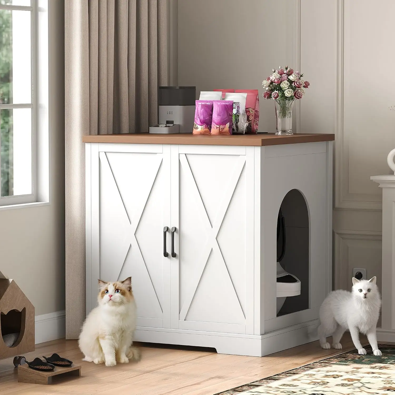 Litter Box Enclosure, Robot Cabinet & Charging Station, HCLB004WWB